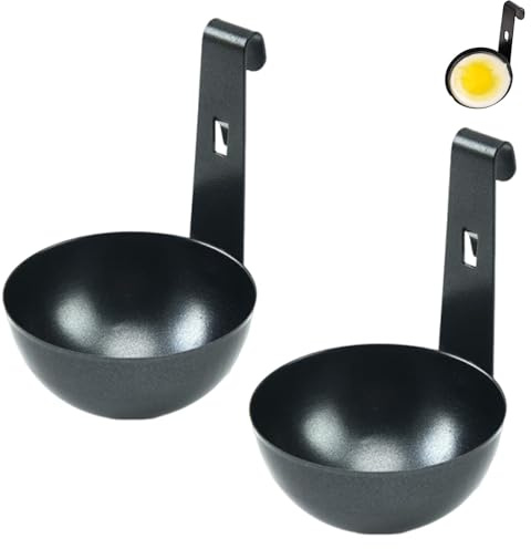 2 moldes para huevos escalfados, escalfador de huevos, sartén para escalfar huevos, olla redonda de acero inoxidable con mango antiquemaduras, huevos hervidos perfectos para herramienta de cocina