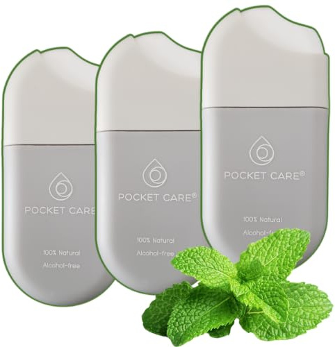 POCKET CARE Hand Moisturizing Cleanser Spray, Peppermint Aroma – Travel Size 0.50 fl oz (3 Pack) | Gentle Natural Hand Care for Kids & Family, Skin-Friendly Formula