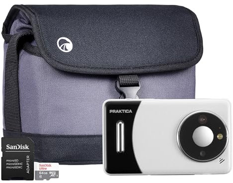 Praktica DZ13 Compact Digital Camera with SanDisk 64GB MicroSD Card & System Bag - 13MP Dual CMOS Sensors, Wide-Angle Lens & 18x Zoom, Full HD Video