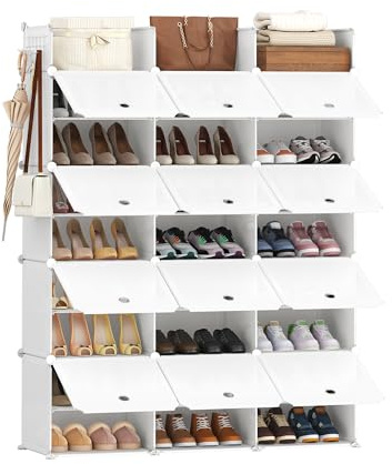 Hzuaneri Zapatero de 12 Puertas con Ganchos, para 48 pares de Zapatos | Banco de Zapatos de Plástico para Pasillo, Dormitorio, Entrada, 36 x 125 x 161 cm, Blanca, SR11603W