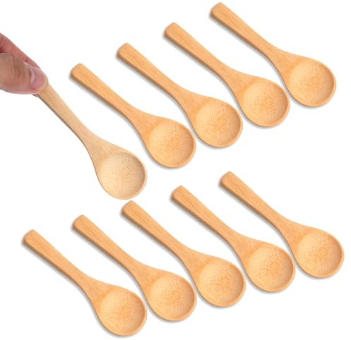 Yuanchu 10 Stück Holzlöffel Klein, 10 cm Handgefertigte Mini Holzlöffel Natürliche kleine Löffel Gewürzlöffel Honiglöffel Teelöffel Holzbesteck für Salz Zucker Pfeffer Kaffee Zuhause Küche Restaurant