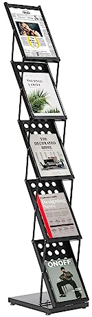 SUONTY Faltbare Prospektständer, 5 Etagen Zeitschriftenständer A4 Infoständer Bodenstehender Literaturständer für Büro und Messe, 40×27×160 cm, Schwarz