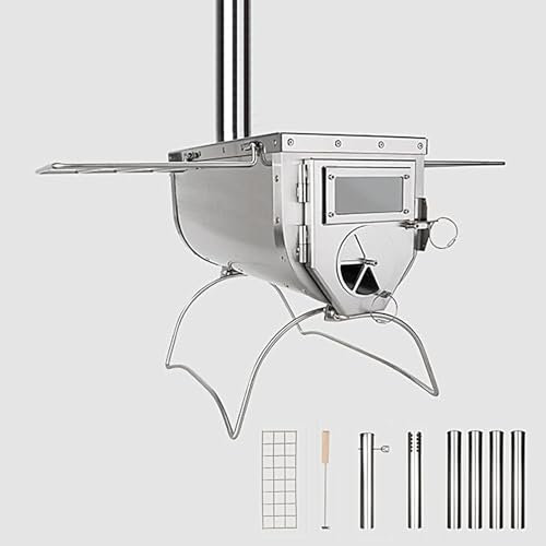 Stufe a Legna da Interno Ventilate in Acciaio Inox 201, Cucina a Legna con 6 Tubi Del Camino, Adatto per Tende Inferiori a 210cm, 41.5 * 20.5 * 35.5cm Grigio