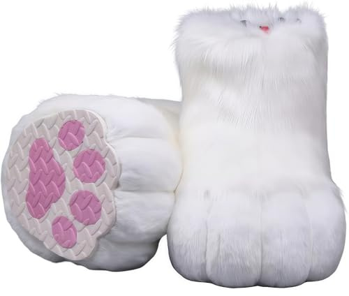 Pälsdräkt fötter tassskor kit plysch lurviga stövlar pälsdräkt tassskor halloween accessoarer cosplay kostym serieutställning, Vitt, 9.84 in