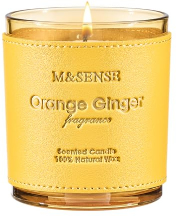 M&SENSE Orange-Ingwer Duftkerzen im Glas, Stark Duftend,Vegan aus Soja, 283g (42h), Lufterfrischer für Küche/Party, Geschenke für Männer Personalisierte Geschenke