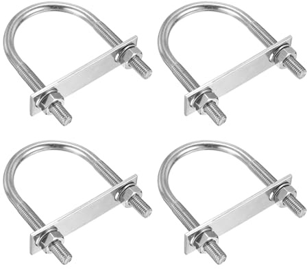 DTGN M10x63x97mm U Bolts Round Kit - 4Set - 304 Stainless Steel U-Bolt Kit with Nuts, Washers, Frame Plate - Good for Pipe, Trailer, Automotive, Leaf Spring Fastener | U-Bolt Kit with Nuts, Washers, Frame Plate Good for Pipe, Trailer, Automotive, Leaf Spring Fastener