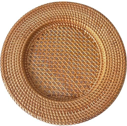 Glixoft Plateau De Service en Rotin Tissé, Plateau Rond Creux, Plateau De Fruits pour Bougeoir, Plateau De Clés, Plateau De Nourriture pour Table D'entrée, Décoration De Maison