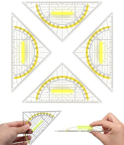TPZORJX 4 Stück Geodreieck mit Griff 16 cm,Flexibel Geo Kreisschablone,Transparente Zeichenvorlage für Den Einsatz Schulbüro