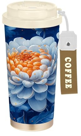 Caihoyu Vasos de café con tapa de acero inoxidable para llevar para bebidas frías y calientes, 481.9 g, a prueba de fugas, crisantemo, estilo cerebro, país de las maravillas