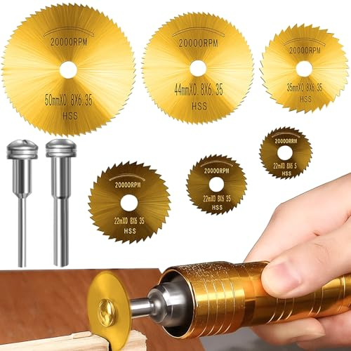 6 mini lame per sega circolare HSS per trapano rotante, dischi da taglio in acciaio con mandrino da 1/8 e 1/4 per utensili rotanti, taglio di precisione su legno, plastica, metallo morbido PVC
