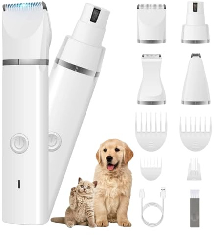 dr pfoten MultiTrim Pro - Die stressfreie 4-in-1 Hundeschermaschine Leise Schermaschine für Hunde und Katzen, IPX7 Wasserdicht Profi Trimmer mit 4 Trimmerköpfen, Pfotentrimmer