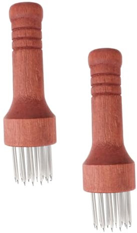 VINTORKY Ablandador de Cocina de Acero Inoxidable Mango de Madera, Agujas Metálicas para Ablandar Carne de Cerdo y Filetes, Herramienta para Barbacoa y Uso Doméstico, Set de 2 Piezas