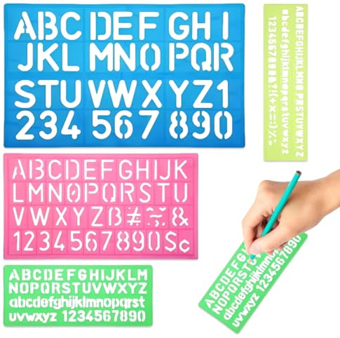 ZORVYN 4 Pezzi Stencil Lettere, Modelli di Lettere Grandi e Piccole, per Bambini, Disegni, Pittura, Apprendimento, Fai da Te (Dimensioni Miste) (Colori Misti)