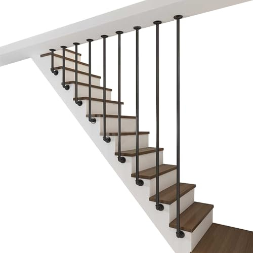 MARXAN Balaustra per gradini montata lateralmente, ringhiera in Tubo di Ferro Industriale Nero, corrimano per balaustra per Scale per Interni, soppalchi, gradini, Scale per terrazze(50cm)