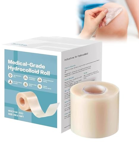 Hydrokolloid Rollenpflaster 5cmx5m,Hydrokolloid Pflaster,selbstklebend,groß wasserdicht Verbände Bandagen,extra dünn DIY Größe Form,zuschneidbares,atmungsaktives,leichtes Klebeband (Weiß)