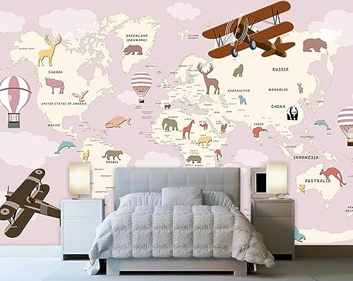 Fotomurales Mapa Del Mundo De Los Dibujos Animados Rosas 250x175cm Papel Pintado Pared 3D Papel Tapiz Moderno Dormitorio Murales -MIWEI Wallpaper-ZXY-05079
