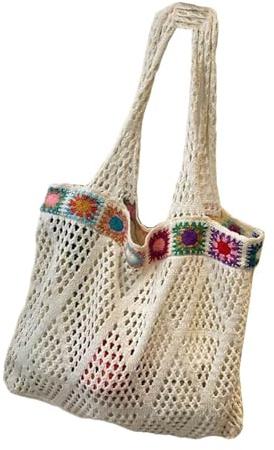 Fazvncv Borsa a tracolla ricamata con design scavato all'uncinetto borsa a maglia grande borse da spiaggia per donna borsa da viaggio essenziale da donna alla moda, Beige, One Size