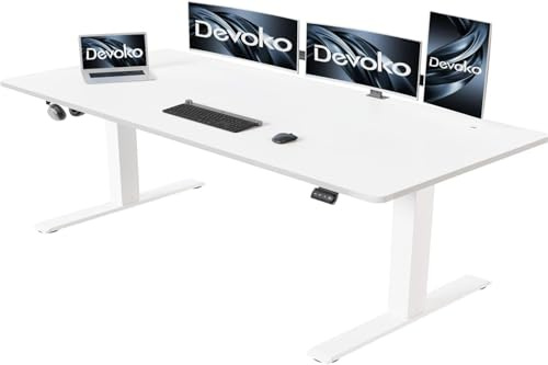 Devoko Höhenverstellbarer Schreibtisch 180 x 70 cm, mit Kabelablage, Höhenverstellbarer Stabiler Stehschreibtisch, Computertisch mit 2 Speicherfunktionen, Ergonomischer Sitz-Steh-Schreibtisch (weiß)