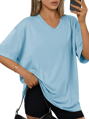 Cuptacc Tshirt Damen V-Ausschnitt Kurzarm Schlitz Oversized Sommer Oberteil | V-Ausschnitt,Oversized,Kurzarm,Seitenschlitzen,Basic,Einfarbig,Sommer,Lässiges,Bequem,Sport,Leicht,Chic,Schlichtes