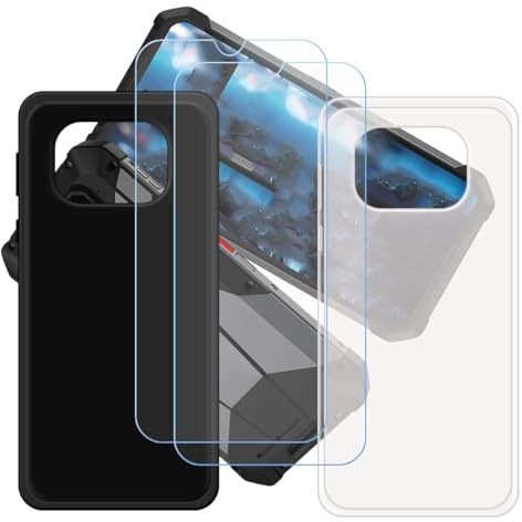 CongJiaLingXi Funda para 8849 Tank 4 Pro (6.73) + Screen Protector, [2 Piezas] Negro + Translúcido Suave Silicona Caso + [2 Piezas] Cristal Templado Film Vidrio.