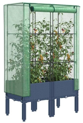 Mokuyary Fioriera rialzata con rivestimento effetto rattan, 80 x 40 x 140 cm, letto rialzato da giardino, vassoio per piante grasse, terrazza, patio, balcone