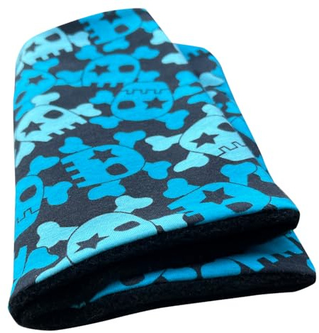 Ullhöna varm sliphalsduk, halsduk med coola skallar blå/svart för pojkar och flickor, insida fleece, 20141121