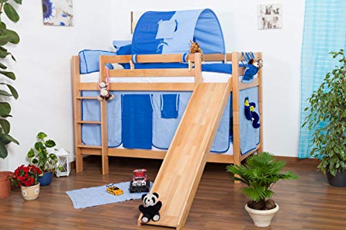 Kinderbett Etagenbett Jonas Buche Vollholz natur massiv mit Rutsche inkl. Rollrost - 90 x 200 cm, teilbar, Aktionsversion