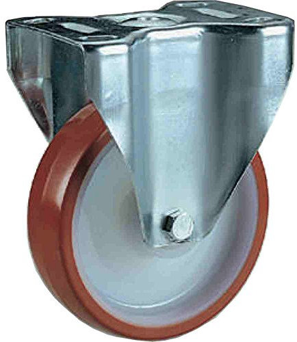 Ruota in nylon bianco rivestita in poliuretano Diametro mm.80 Portata Kg.100 con Supporto fisso Mozzo con cuscinetto a rulli Ruote per carrelli settore industriale (80)