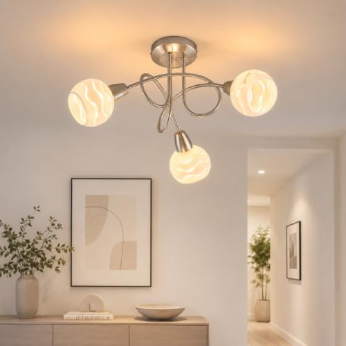 Trango 3-flammig dimmbar LED Deckenleuchte 1001-32D Deckenlampe in Edelstahl-Look mit Design Gläsern incl. 3x LED Leuchtmittel 3000K warmweiß, Deckenstrahler, Wohnzimmer Lampe, Spots schwenkbar