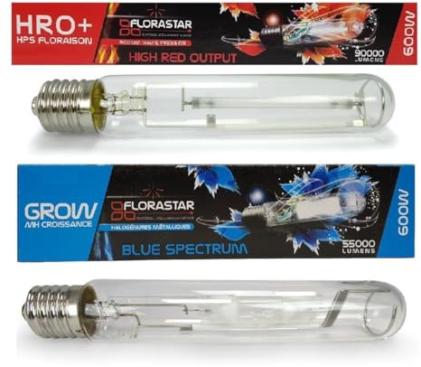 FLORASTAR Pack 2 Ampoules Horticoles 600W MH + HPS – Croissance et Floraison Culture Intérieur