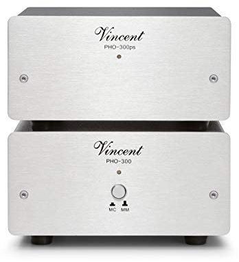 Vincent PHO-300 High-End Phonovorverstärker in Aluminium-Gehäuse, externes Netzteil, für Plattenspieler mit MM und MC-Abtast-Systemen, Silber
