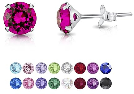 DTPSilver - Damen Ohrringe 925 Sterling Silber und mit Kristallen Elements 6 mm Runde Ohrstecker - Farbe : Fuchsie