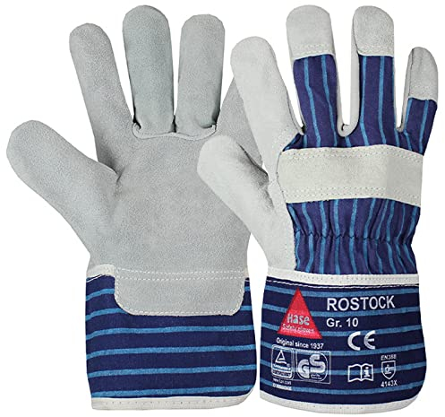 12 Paar Hase Safety Gloves Rostock Leder-Arbeitshandschuhe, Gartenhandschuhe aus Qualitäts-Rindkernspaltleder Größe L (09)