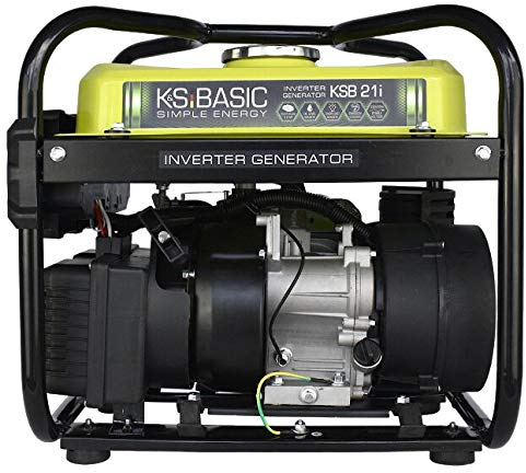 K&S Basic KSB 21i Générateur à essence 4 temps 2,9 CV avec régulateur de tension automatique, protection contre les fuites d'huile, norme Euro V, 2000 W, 2 x 16 A (230 V) pour le camping et la pêche