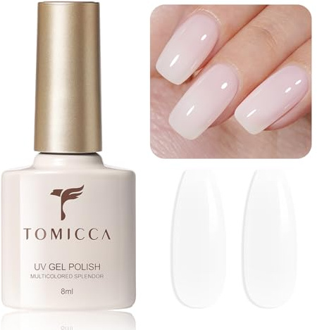 TOMICCA Gel Nail Polish, Milky White Natural Gel Polish, Soak Off UV LED Gel Nail Varnish, Long Lasting & Chip Resistant Nail Art Manicure Pedicure for Salon & Home Use 8ml