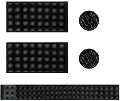 5 pack Bar Mat, Rubber Bar Mats Non Slip Rubber Bar Service Mat Spill Mat Black Bar Mat Rubber Glass Bar Mats for Home Pub