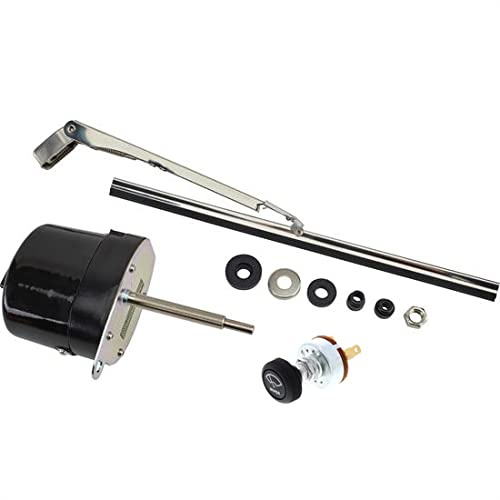 Speedway Motors Black 12 Volt Electric Windshield Wiper Motor with Built in Single Switch Universal Fit for Flat or Chopped Windshields Compact Design