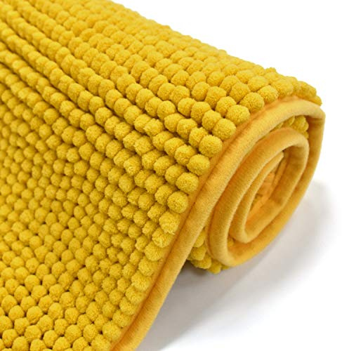 Velosso Shaggy Noodle Chenille Touch High Density Bath Mat Pedestal Mat Anti Slip Super Absorbent (50 x 80 cms, Ochre)