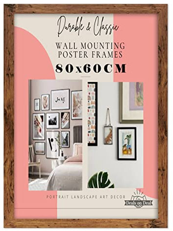 DEALS ON DEAL Modern Wooden Large 60cm x 80cm jigsaw puzzle Picture Frame Photo Frame Wall Art Poster Frames With Clear Perspex Safety Glass to Hang Portrait Landscape(80X60CM, RUSTIC)
