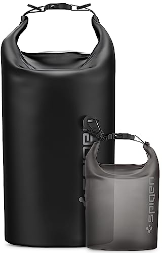 Spigen [20L+2L Set Aqua Shield Waterproof Dry Bag Rucksack, [Multi-Purpose Strap] [Roll-Top Closure] Backpack for Swimming, Paddle Boarding, Fishing, Kayaking, Camping, and Boating - Black
