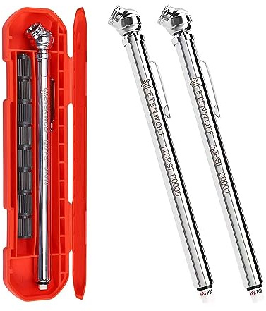 ETENWOLF Manometro per pneumatici, 0,7-3,5 bar, 1,4-8,3 bar con 16 tappi per pneumatici in 2 contenitori, calibrato secondo ANSI B40.1 grado B (2%), corpo in acciaio inox, per auto, pickup, camper,