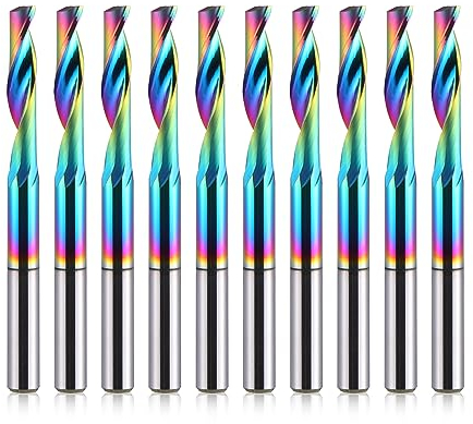 EU_HOZLY CNC-Fräser mit einer Nut, 3.175mm-Schaft, 3.175mm-Schnittdurchmesser, 15 mm Schnittlänge, Vollhartmetall-Schaftfräser, DLC-Beschichtungsfräser für Aluminium, 10er-Pack