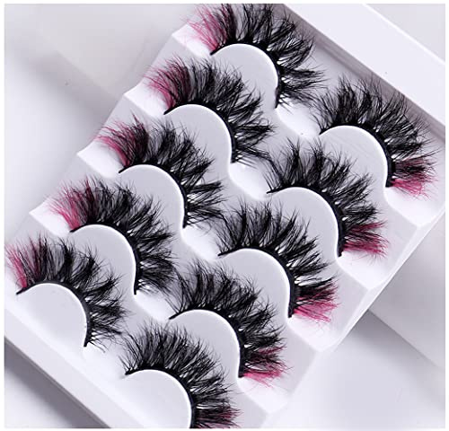 Colored Lashes, 5D False Lashes with Color Faux Mink Eyelashes Wispies Fluffy Colored Eyelashes Dramatic Strip Lashes for Christmas Cosplay Costumes Fake Eyelashes 5 Pairs Pack