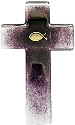 KVN Glas-Kreuz, handgefertigt, ca. 20x12cm, Fisch, violettfarbend