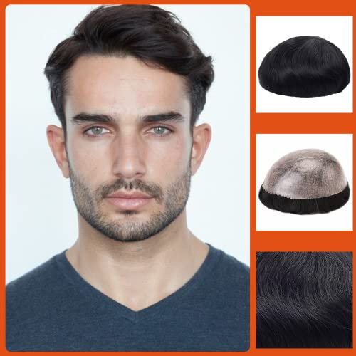Zakya Echthaar Toupet für Männer,100% Echthaar,Leichte Mittlere Dichte,Perücke für Männer Haarersatzsystem,Basisgröße 20 x 25 CM