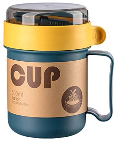 SEWACC Microwavable Soup Mug with Lid and Spoon, Breakfast Cup Soup Cup Soup Bowls Cup for Soups, Noodles, Cereal and More