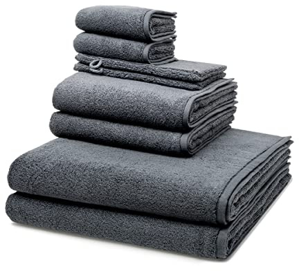 Ross - 8 teiliges Frottier-Set - Sensual Skin (2 X Wasch- 2 X Gäste- 2 X Dusch- 2 X Handtuch im Set) - 500 g/m2 - Baumwolle - Walkfrottee - saugstark - weich und flauschig - Anthrazit