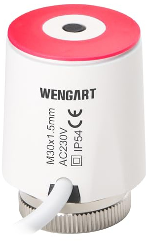Wengart termostatventilställdon WG2208, AC230V normalt stängd M30 x 1,5 på/av status synlig, fungerar för golvvärme