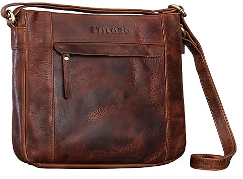 STILORD 'Terra' Ledertasche Damen Umhängetasche Vintage Handtasche für Frauen Klassische Schultertasche Freizeittasche zum Umhängen Echtleder, Farbe:porto - cognac
