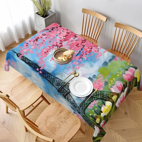EVIUS Elegante Tischdecke, Motiv: Paris Turm und Blume, Küchentischdecke, Party-Tischdecke, rechteckige Tischwäsche, Esstischdecke, für Einweihungsfeier, Hochzeit oder besondere Anlässe.